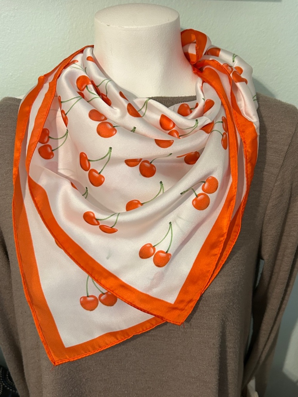 Cherry Print Square Scarf with Red Border NEW cherries 🍒 pattern
